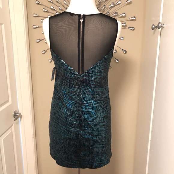 GUESS Teal Sparkly Sequin Mini Dress Sleeveless - Picture 3 of 6